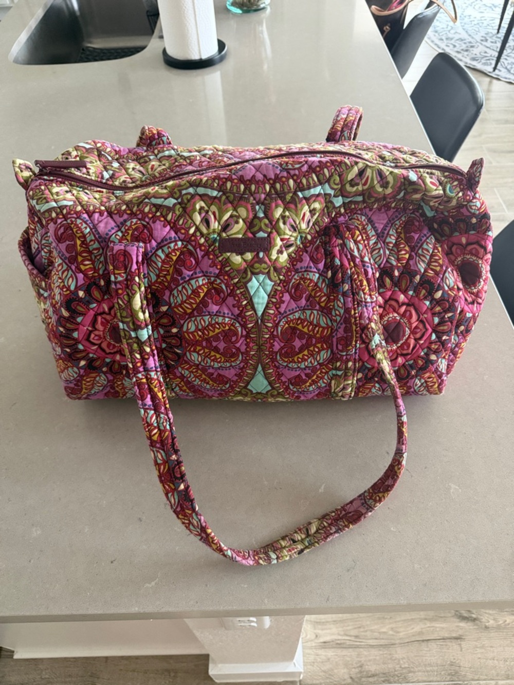 Vera Bradley Quilted Paisley Travel Bag in Pink and Aqua